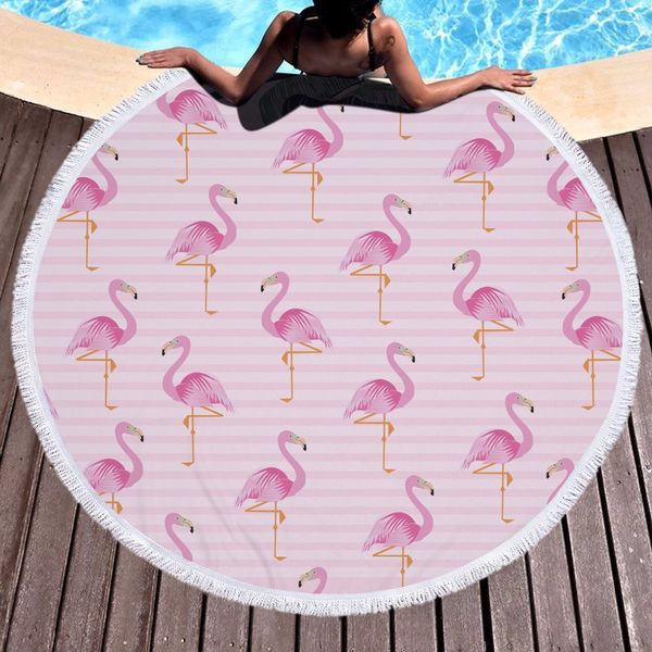 

150cm round microfiber fashion flamingo printed beach towel tassels large yoga outdoor picnic circle beach bath towel blanket