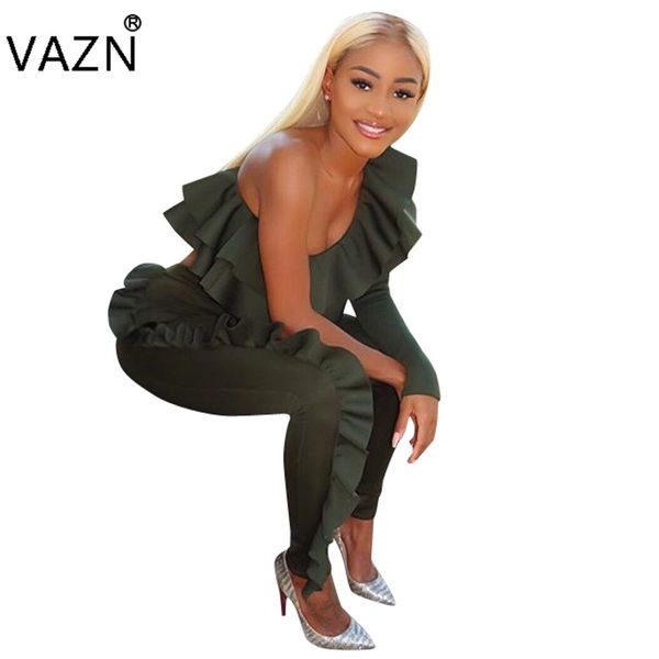 

vazn new fashion elegant 2018 casual jumpsuit slash neck full length jumpsuit 2 piece women s3248, Black;white
