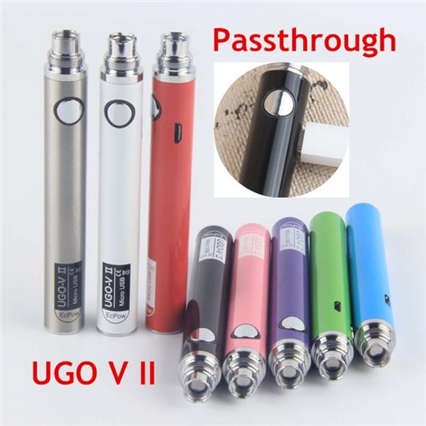 Orignal Ugo V II Vape Kalem 650mAh 900 mAh Evod Mikro USB Passthrough Buharlaştırıcı 510 EGO-T Akü ile Şarj Kablosu Açık ECIG Atomizer Için