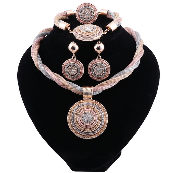 

dubai gold-color women africa wedding bridal three-colour classics jewelry sets party gift fashion pendant necklace sets, Black