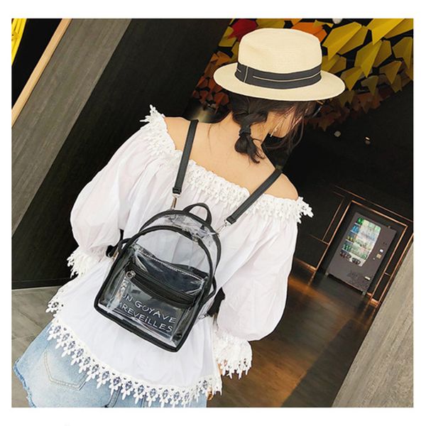 

mini clear transparent women backpack fashion letter student schoolbag pvc jelly candy schoolbags for teenage girls backpack new