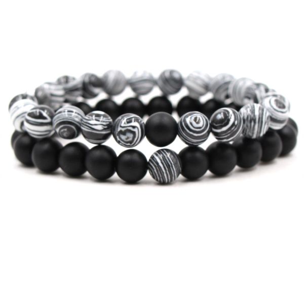 

malachite stone bracelet round beads women men meditation black natural stone bead bracelet, Golden;silver