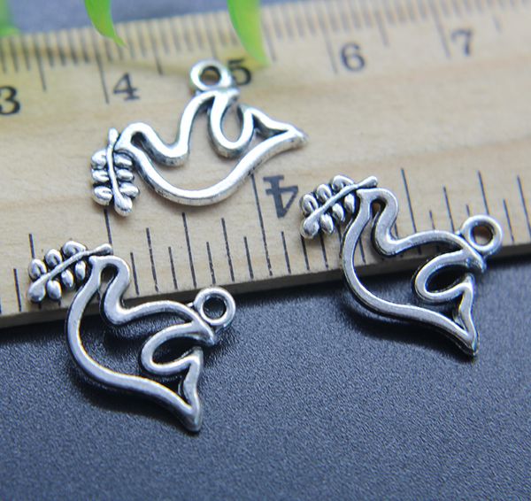 

100pcs bird pigeon dove alloy charms pendant retro jewelry making diy keychain ancient silver pendant for bracelet earrings 13*19mm, Bronze;silver