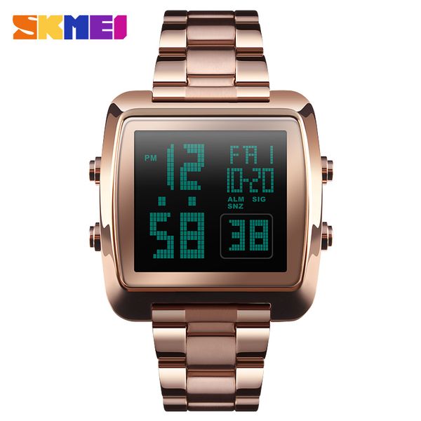 

men watch digital stainless steel strap fashion wristwatch double time display countdown watchs relogio masculino skmei 1369, Slivery;brown