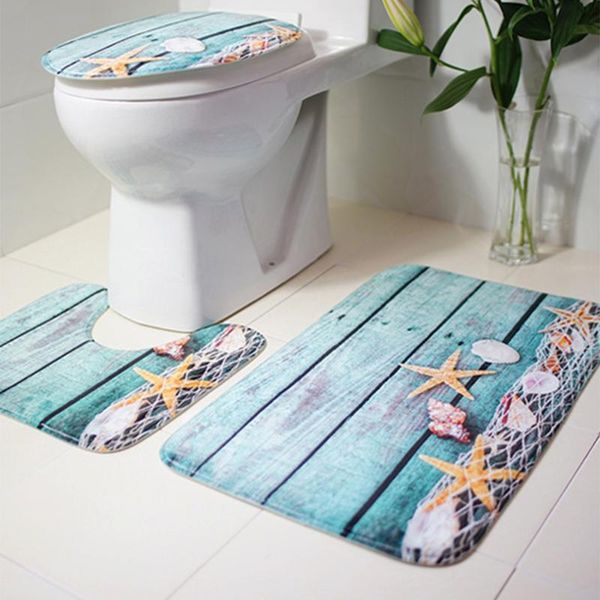 

3pcs sea star printing toilet seat cover bathroom non-slip carpet mat toilet cover and rug bathroom set christmas decorations