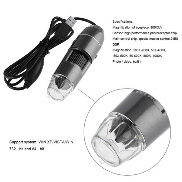 8 LED 800X USB Dijital Mikroskop Endoscope Zoom Kamera Büyüteç + Takı Paraları için Braket Tutucu Antika Muayene