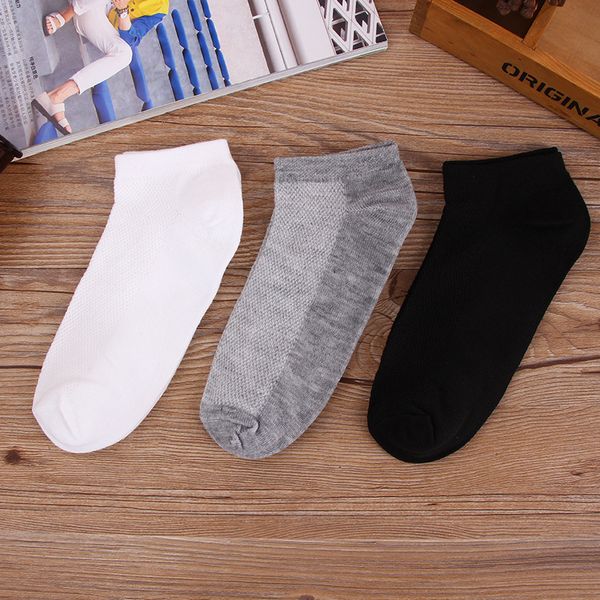 

men's socks summer casual polyester breathable 3 pure colors sports mesh short boat socks for male sell size, Black