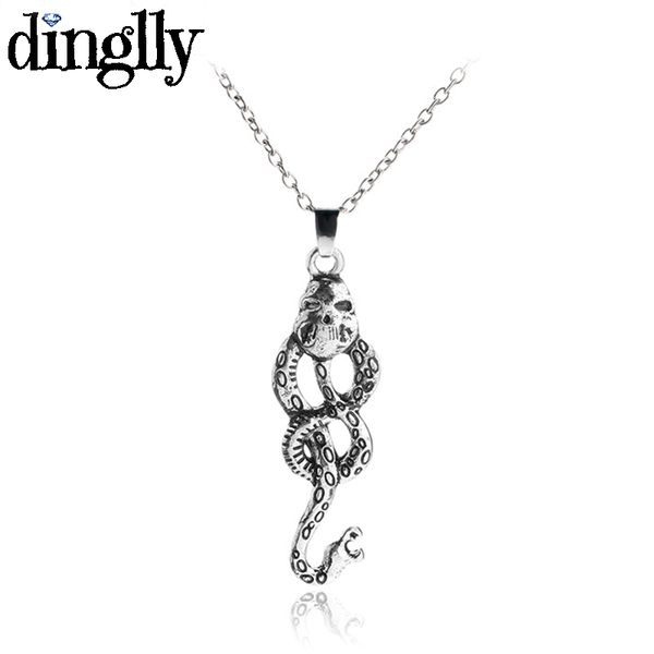 

dinglly wholesale antique snake pendant necklace for men women harry p chain long necklace fashion jewelry gift, Silver