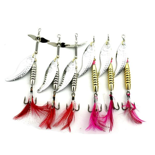 

5pcs feather fishing hooks,rooster tail, fishing spinner spoon lures rotatable inline bass trout fishing tackle baits 9.7cm-15g spinners,sp
