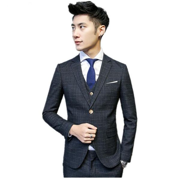 

(jacket+vest+pants)mens slim suits fit men's wedding suit business single breasted men's casual striped suits men tailor-made suit, White;black