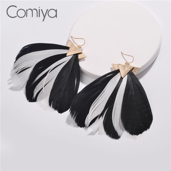 

comiya fashion drop earring for women gold color zinc alloy lady accessories pendientes flecos feather long mujer earrings, Silver