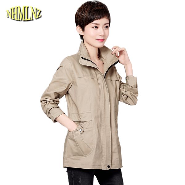 

large size 4xl middle-aged women's trench coat 2018 autumn solid slim trench long sleeve casual windbreaker coats female dan292, Tan;black