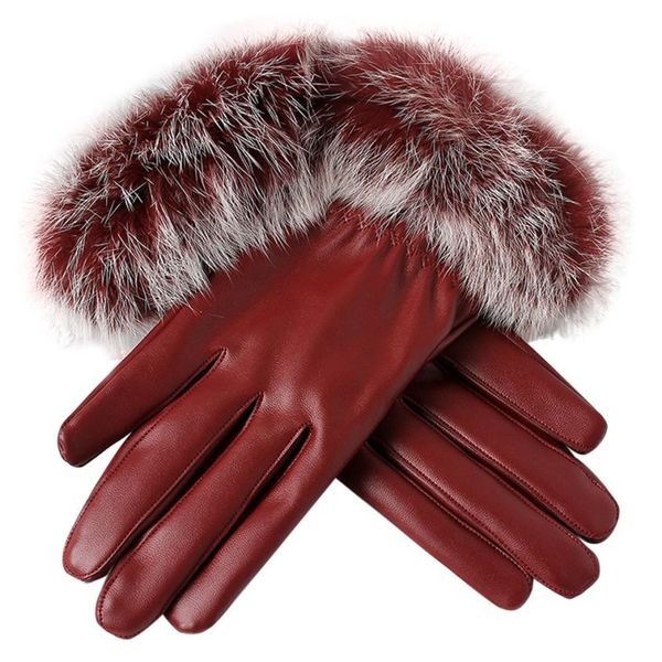 

feitong women leather gloves autumn winter warm fur gloves mittens heated #a25, Blue;gray