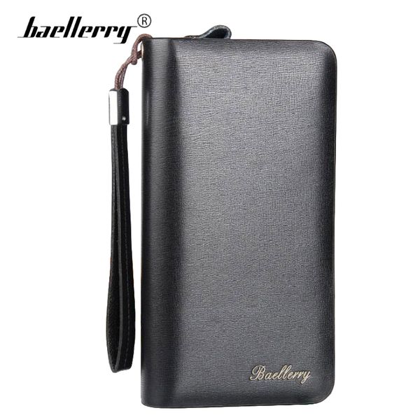 

baellerry brand men wallet clutch bags leather long purse double zipper big business wallet black brown male handy bag wristlet, Red;black