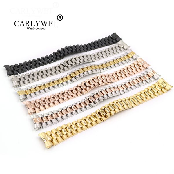 

CARLYWET 20mm 316L Stainless Steel Solid Curved End Screw Links Replacement Wrist Watch Band Bracelet Strap For President