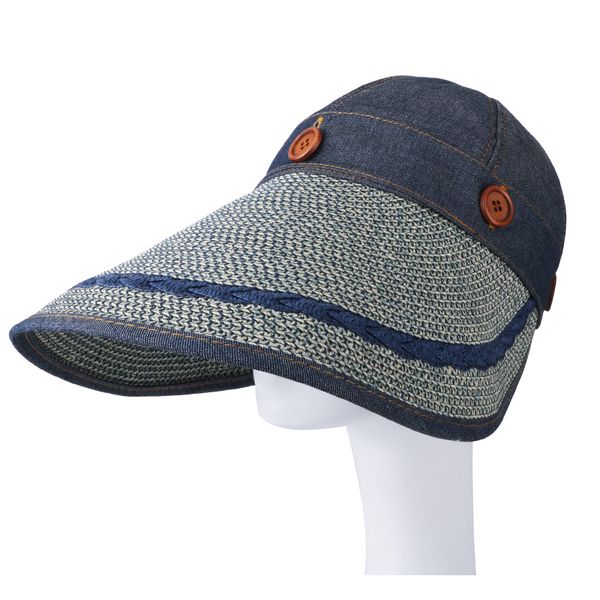 

cokk hats women wide large brim floppy summer beach sun hat straw hat button cap summer hats for women anti-uv visor cap female, Blue;gray