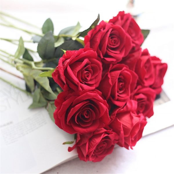 Acheter Mariage Décoration De Fleurs Artificielle Blanc Roses Fleur Soie Vin Rouge Mariage De Mariée Faux Fleurs Bouquet Pour La Décoration De 23 Du