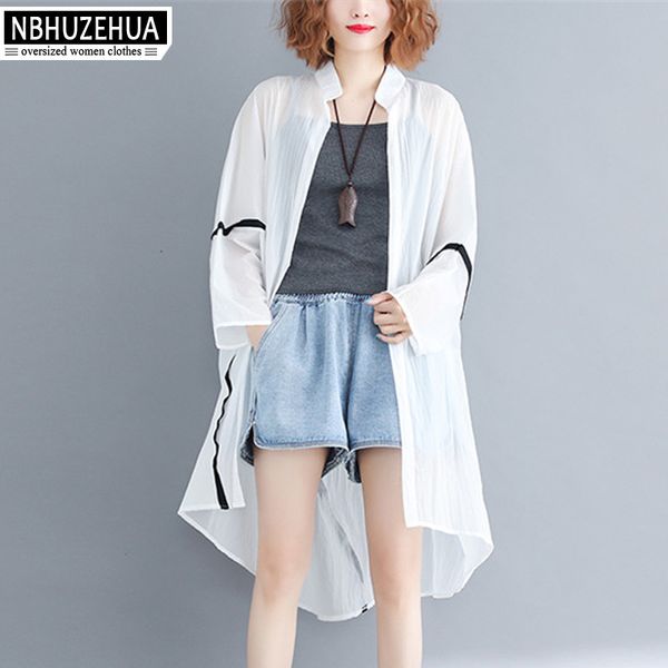 

nbhuzehua a386 beach blouse shirts women plus size thin long summer white big size female casual kimono cardigan 4xl 5xl
