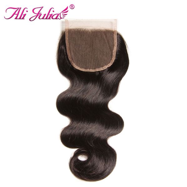 

ali julia brazilian body wave human hair lace closure part 4*4 inches non remy can match hair weave bundles, Black;brown