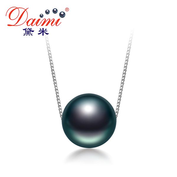 

daimi 10-11mm black tahitian pearl necklace 925 silver chain necklace single pearl pendant fine jewelry