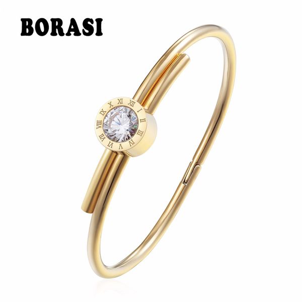 

borasi stainless steel letter bracelets & bangles for women charms bracelets gold color crystal jewelry for valentines gift, Black
