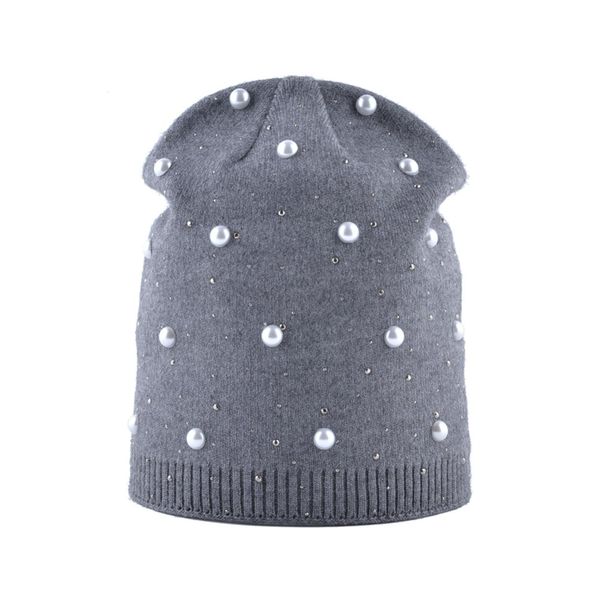 

women's cashmere beanie hat winter warm knitted pearl rhinestone slouchy beanie for female autumn balavaca skullies&beanies g017, Blue;gray
