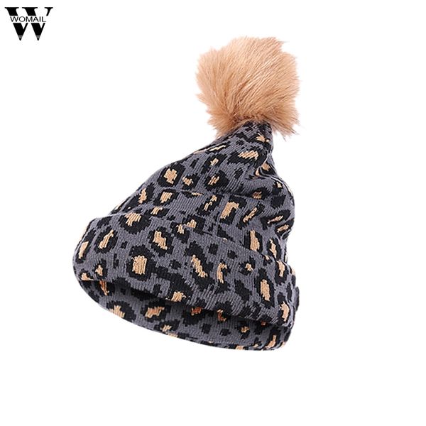

new hat 1pc women men winter leopard crochet hat knit beanie hairball warm cap hats 2018 nov2