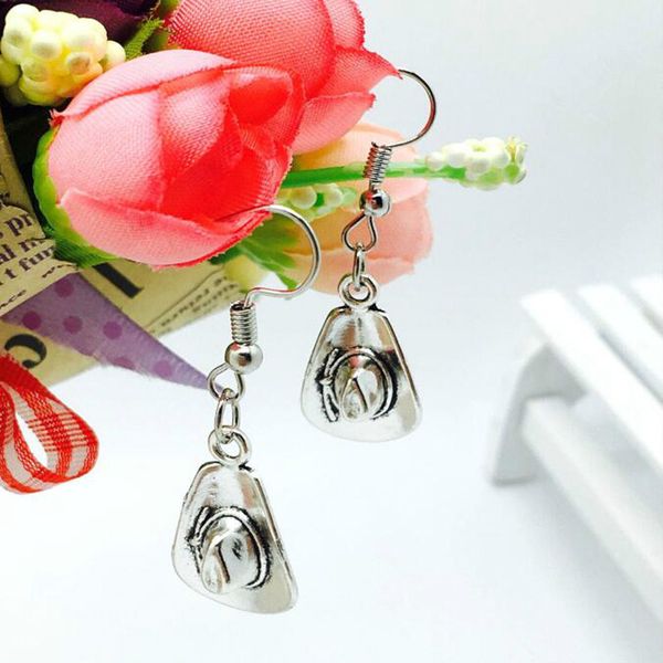 

новые горячие продажи сплава античное серебро ковбойская шляпа шарм мотаться серьги европа соединенные штаты популярные творческие женские д, Silver