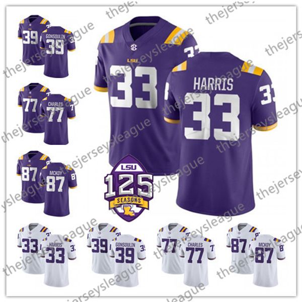 

lsu tigers #33 jamal adams 77 saahdiq charles 80 jarvis landry 81 racey mcmath purple white yellow stitched ncaa college football jerseys, Black