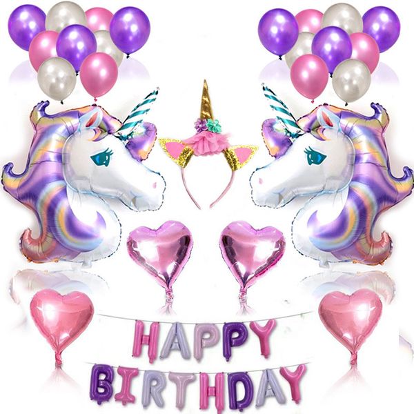 

38 шт/комплект дети день рождения украшения воздушные шары единорог дизайн счастл