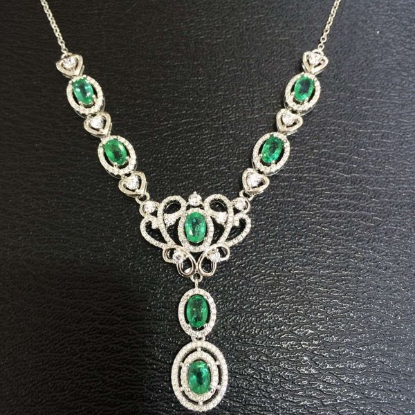

natural green emerald necklace natural gemstone pendant necklace 925 sliver women luxury trendy crown women party fine jewelry, Silver