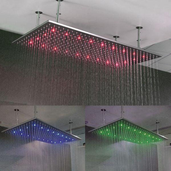 

soild stainless steel bath shower rain colorful led light shower head faucet w/four ceiling arms