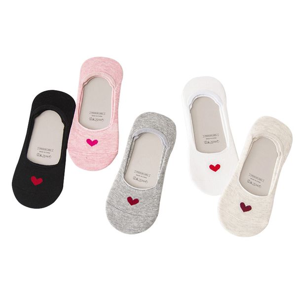 

3pairs women socks solid color love heart coon invisible shallow mouth boat sock non-slip comfortable female sock, Black;white