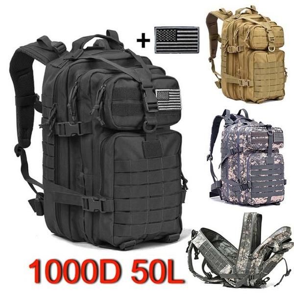 

Outdoor Camping Hunting Backpack Tactical Assault Backpack with Flag Patches Army Molle Waterproof Bug Out Rucksack, Black
