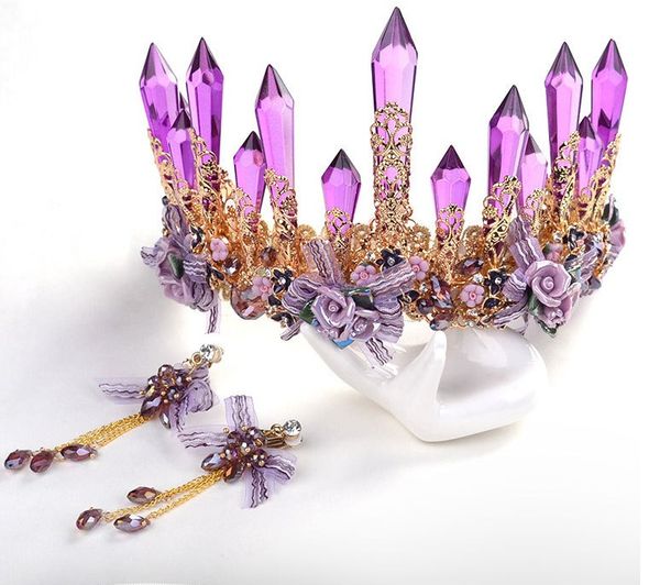 

Невесты украшения фиолетовый Кристалл колонка большой короны высокого класса ат
