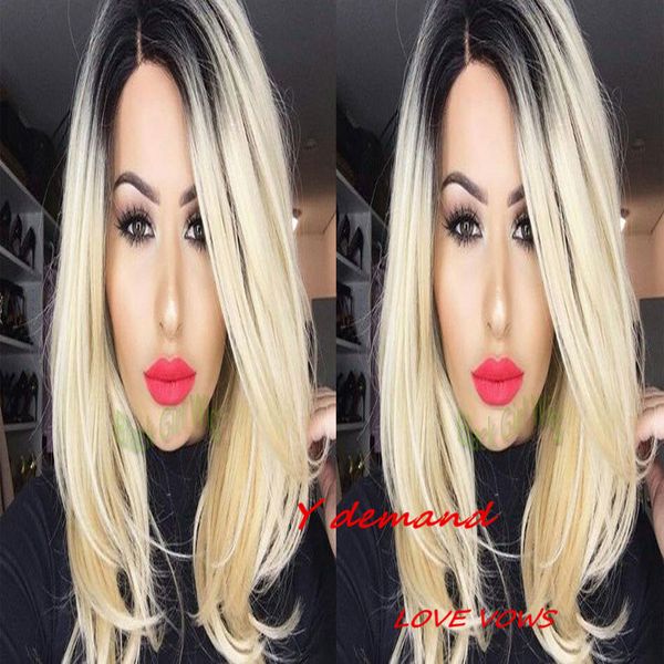 

ombre wig natural black/blond synthetic hair prodcuts fashional long wavy wig two tones not full lace wigs