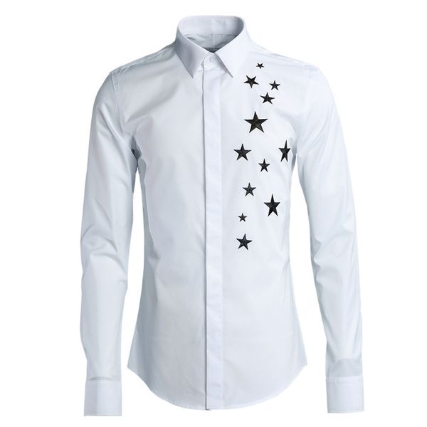 Camisa Ocasional dos homens marca de qualidade Moda Sólida cinco estrelas design mens roupas Magro Camisa masculina plus size camisas de vestido masculino