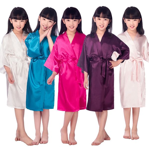 

2017 kid summer silk robe kimono robes bridesmaid dress children bathrobe sleepwear baby gilrs clothes children's bathrobe, Black;red