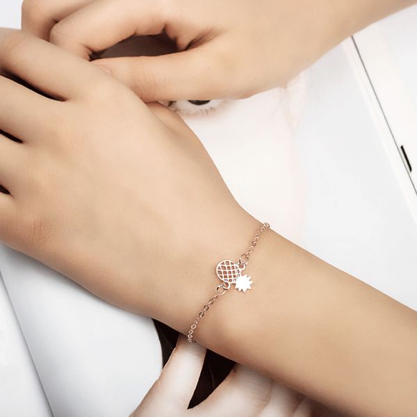 

cute pineapple shape pendant charm bracelet for women girls simple chain bracelets rose gold silver plated fashion jewelry foot chain, Golden;silver
