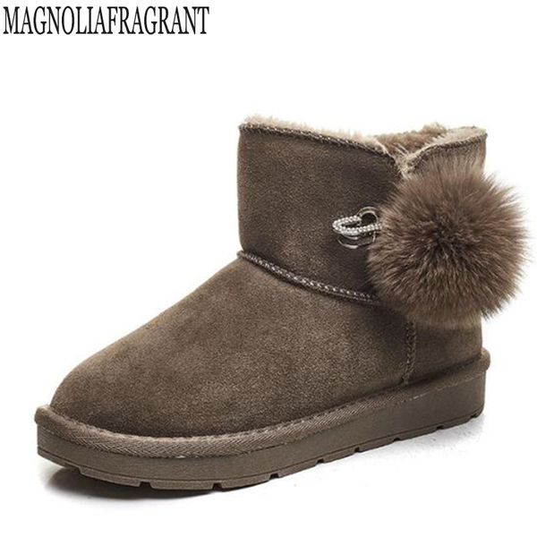 

wear resistant women boot new flat boot fox hair ball short leisure snow boots comfortable women shoes botas mujer mm127, Black