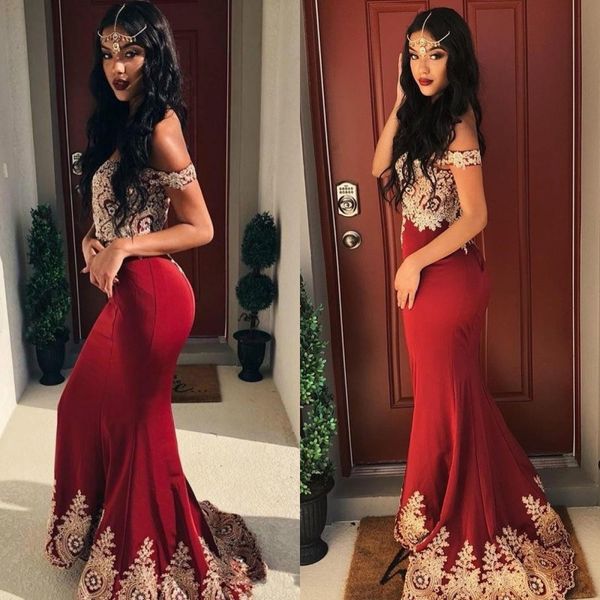 

Vintage Mermaid Prom Dresses 2019 off the shoulder short sleeve Lace Applique paolo sebastian Evening Dress Party Wear Sweep Train African