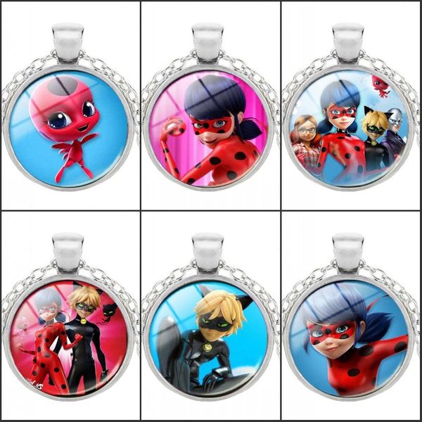 

новый чудесное божья коровка мультфильм кулон ожерелья комиксов женщины ювелирные изделия круглый ожерелье женщины девушки для детей подарок, Silver