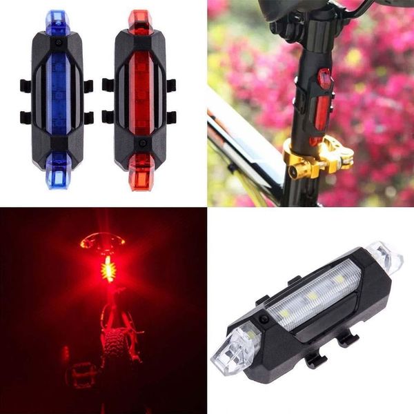 Super Bright Bike Rear Safety Lamp 3 LED Tail Warning light USB Rechargeable Red