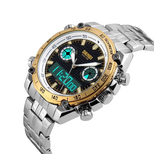 

men fashion casual quartz wristwatches digital dual time watches sports clock relogio masculino super gift for men, Slivery;brown