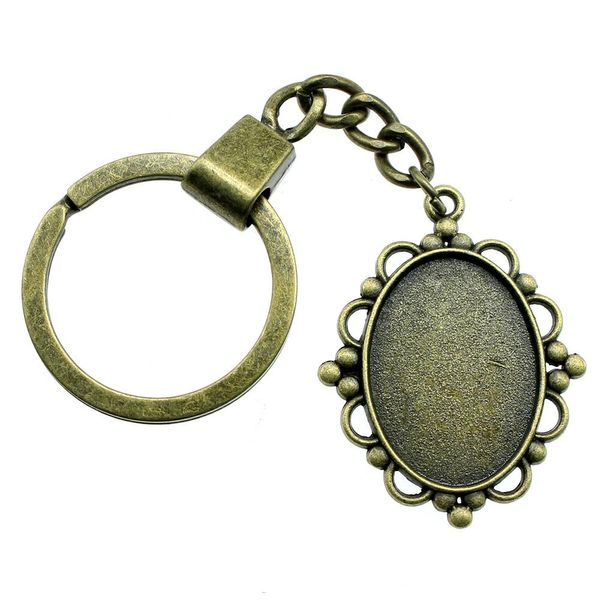 

6 pieces key chain women key rings couple keychain for keys fruit single side inner size 18x25mm oval cabochon cameo base tray bezel blank, Slivery;golden
