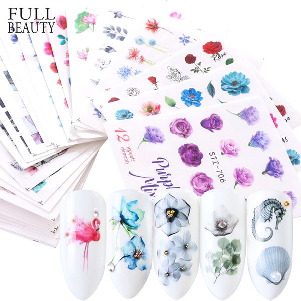 

1pcs water sticker nail decal flower designs new slider flamingo dried floral manicure wraps foils nail art decor chstz683-706, Black