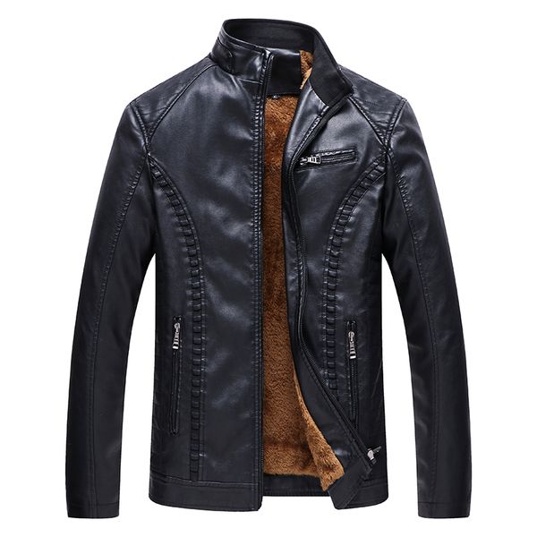 

winter leather jacket men clothing 2018 streetwear motorcycle fleece leather jackets men stand collar coats male plus size 6xl, Black