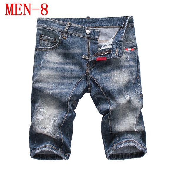 

2018 new men short jeans,fit shorts for men summer skinny jeans ripped stretch jeans with chain, Blue