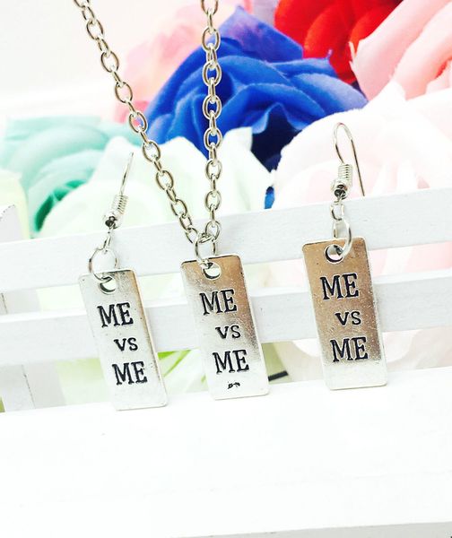 

горячие продажи популярные цинковый сплав античное серебро me vs me письмо вешалка подвески кулон ожерелье серьги набор творческих женщин юв, Silver