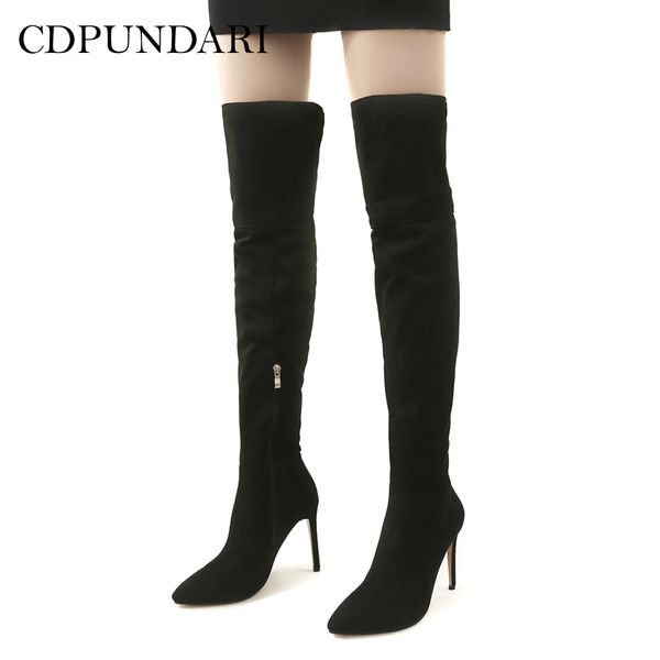 

cdpundari flock high heel over the knee boots women thigh high boots ladies winter shoes woman, Black